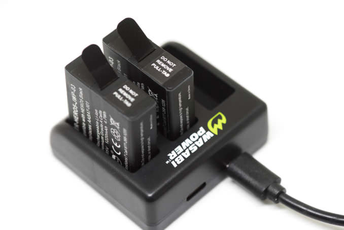 Wasabi GoPro HERO5 batteries (BTR-HERO5-JWP-03) in a Wasabi charger