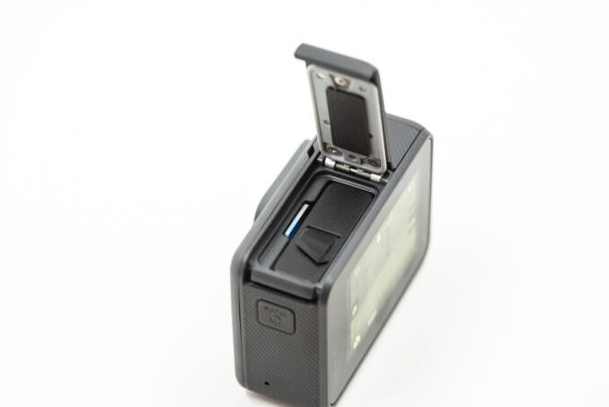 GoPro HERO6 Black battery and SD card compartment.