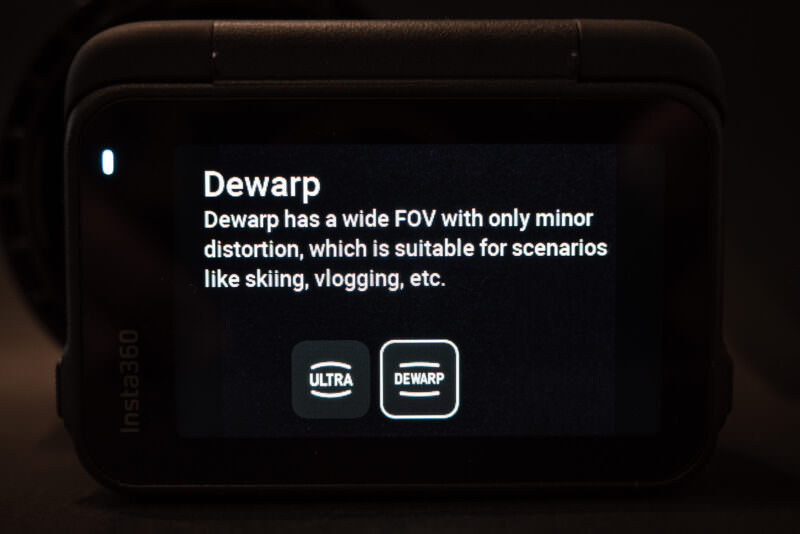 On-screen explanation of the Dewarp FOV on the Inta360 Ace Pro FOV. Photo by David Coleman - havecamerawilltravel.com