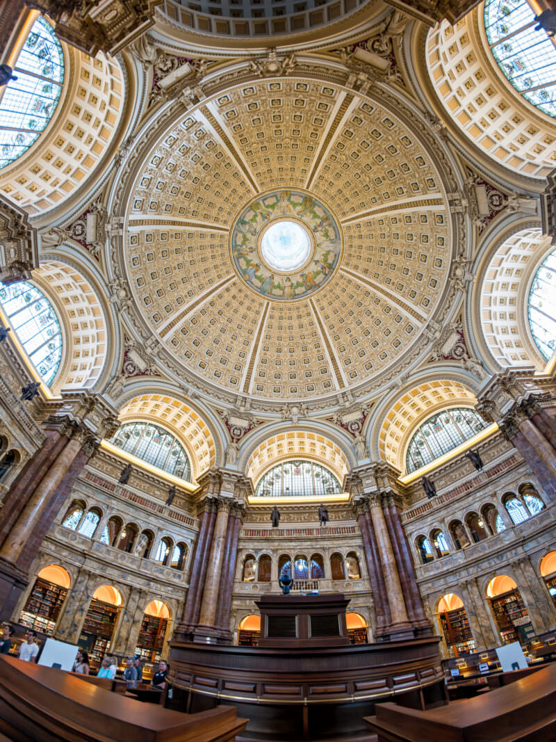 Sample photo from the Insta360 Ace Pro 2 of the domed reading room ceiling at the Library of Congress