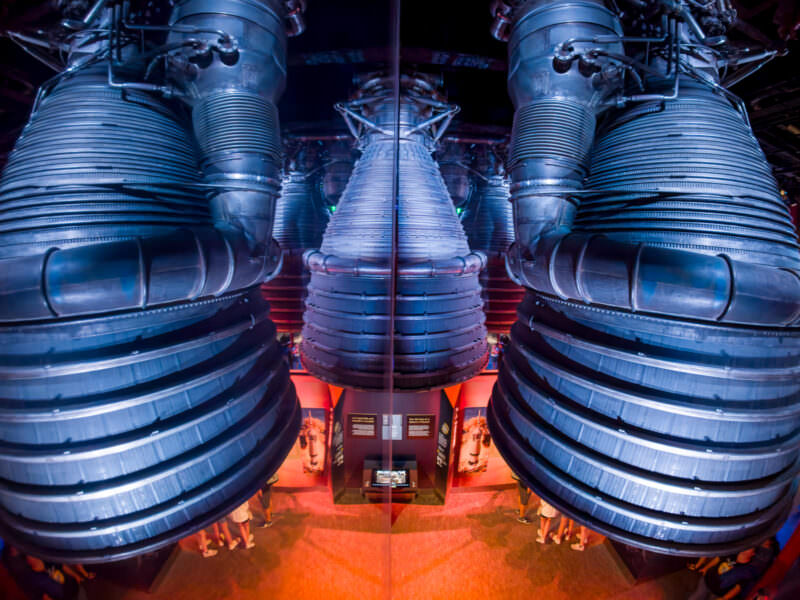Sample image from the Insta360 Ace Pro 2 showing a mirrored Saturn V rocket engine display