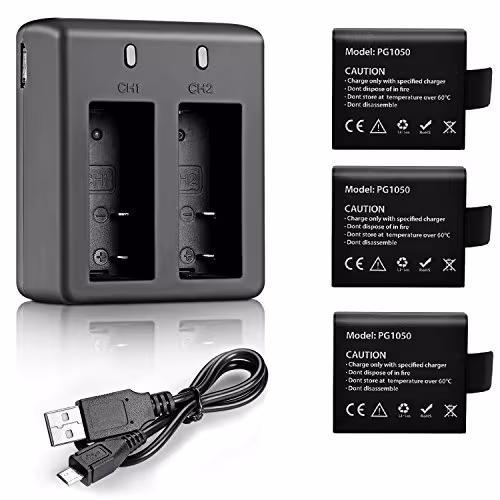 VVHOOY Action Camera Battery and Charger (3-Pack)