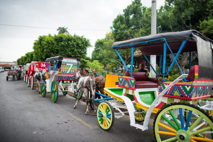 Parque Central Coches Colorful Geometric Painted Horse Drawn Granada Nicaragua