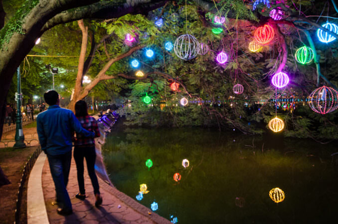 Hoan Kiem Lake Colorful Spherical Lanterns Promenade Hanoi Vietnam