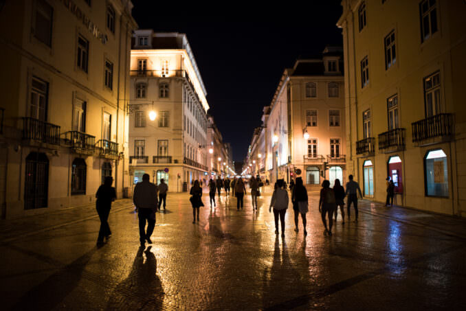 Rua Augusta Pombaline Architecture At Night Lisbon Portugal
