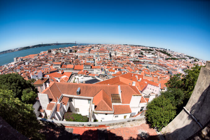 Castelo de Sao Jorge View West Of Lisbon And Tagus River Lisbon Portugal