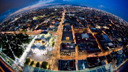 Mexico City Centro Historico Night Fisheye Torre Latinoamericana