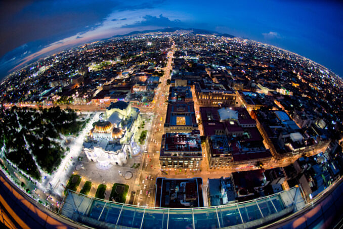 Mexico City Centro Historico Night Fisheye Torre Latinoamericana
