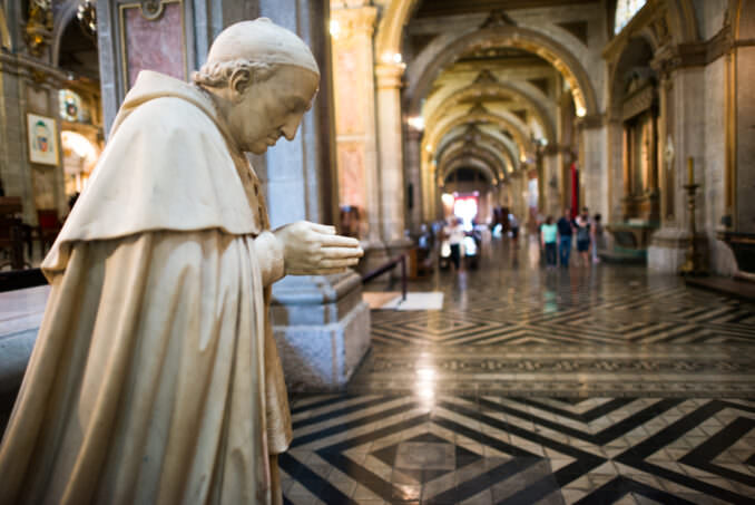 Metropolitan Cathedral Marble Praying Statue Santiago Chile