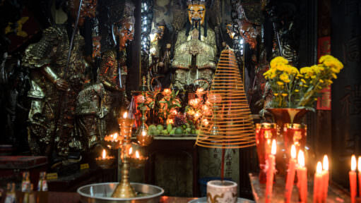 Jade Emperor Pagoda Shrine Gold Statues Incense Coils Ho Chi Minh City Vietnam