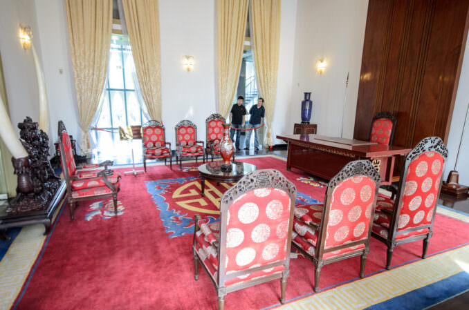 Reunification Palace Reception Room Red Tho Medallion Chairs Ho Chi Minh City Vietnam