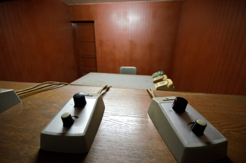 Vintage Siemens control units on a desk in the Signal Team Chief Room of Reunification Palace's bunker