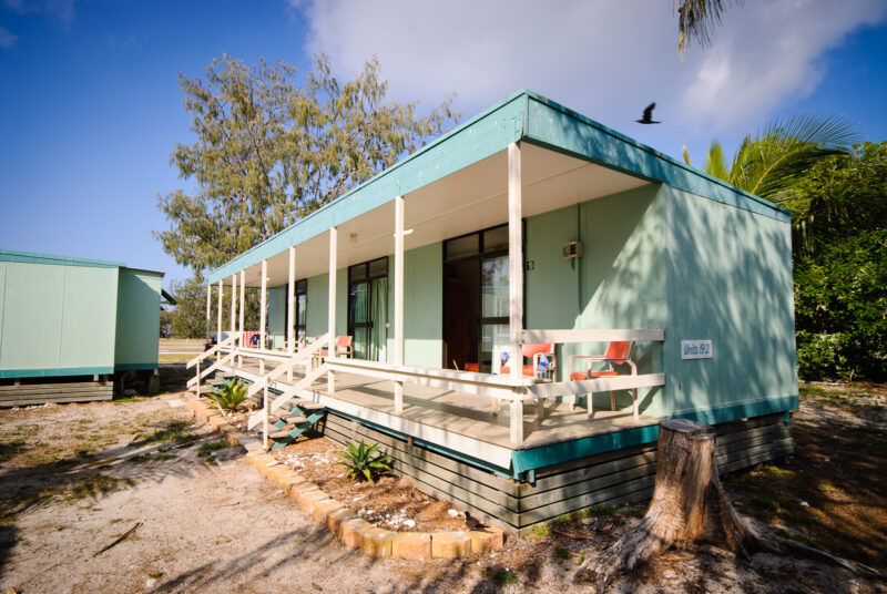Elevated modular accommodation units on stilts at Lady Elliot Island Eco Resort