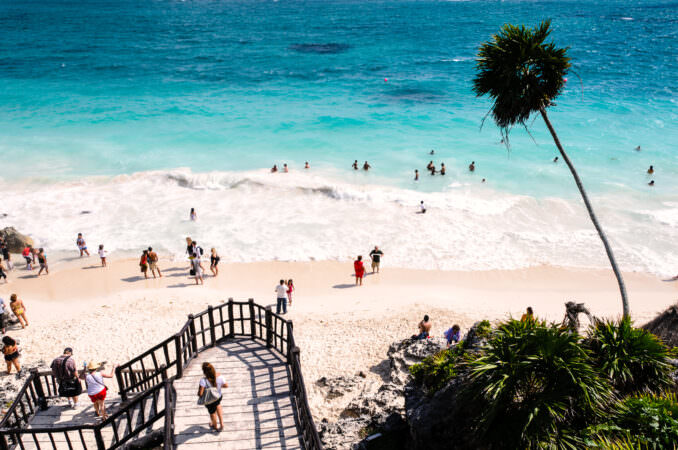 Tulum Ruins Beach White Sand Turquoise Water Tulum Quintana Roo Mexico