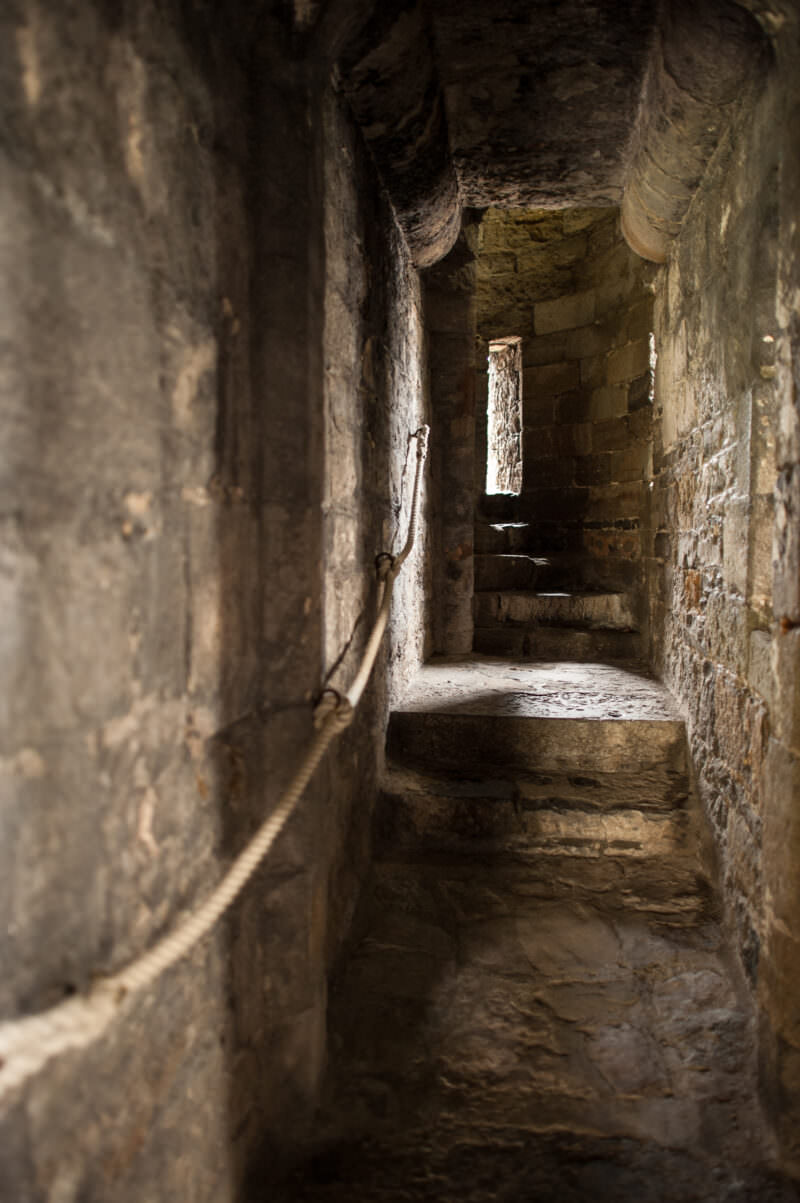 Interior corridor running through thickness of walls at Caernarfon Castle