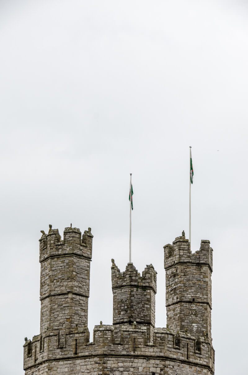 Stone parapet with polygonal towers at Caernarfon Castle
