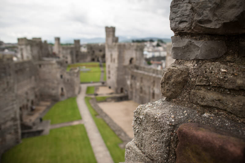 Interior courtyard stretching below battlements at Caernarfon Castle