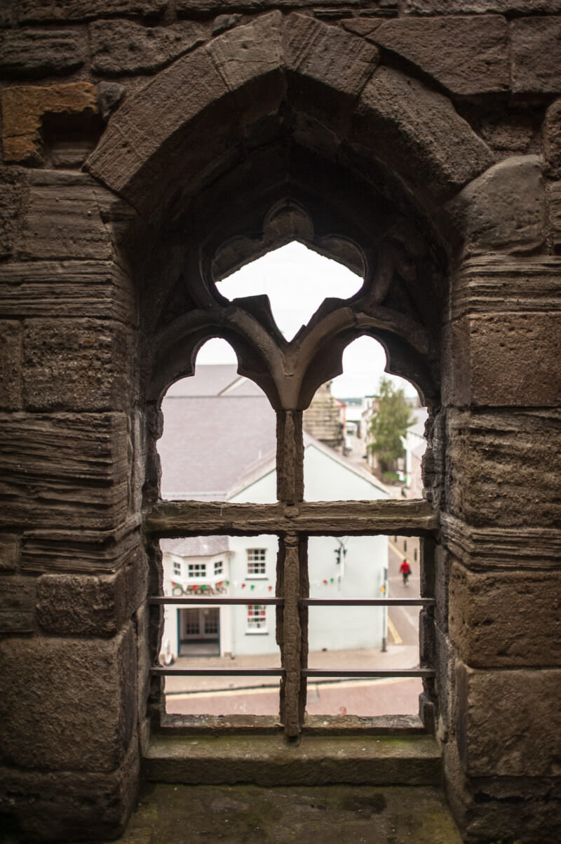 Window with view towards town from Caernarfon Castle