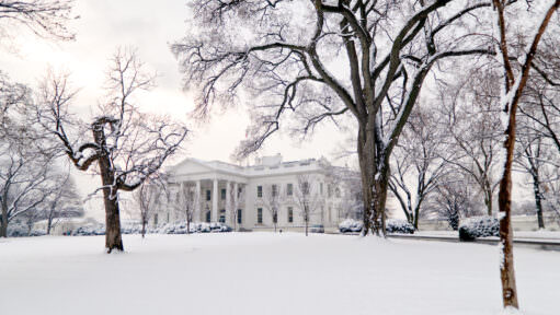 White House In Snow Washington DC