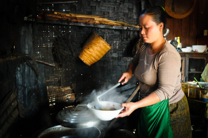 Pho Preparation Traditional Bamboo Kitchen Luang Namtha Laos