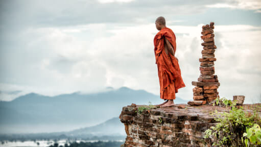 Buddhist Monk Mingun Pahtodawgyi Summit Ayeyarwady River Myanmar