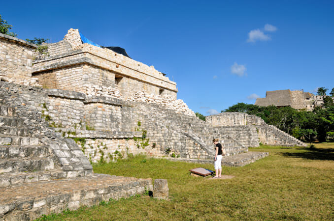 Ek Balam Structure 17 Twins South Plaza Visitor Yucatan Mexico