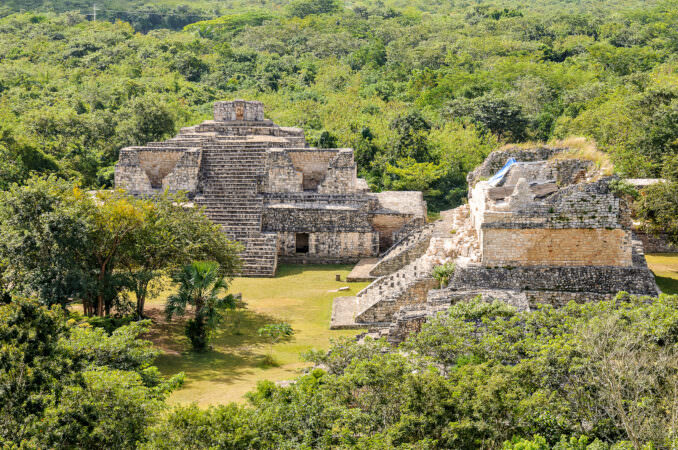 Ek Balam Pyramids Jungle Aerial View Acropolis Yucatan Mexico