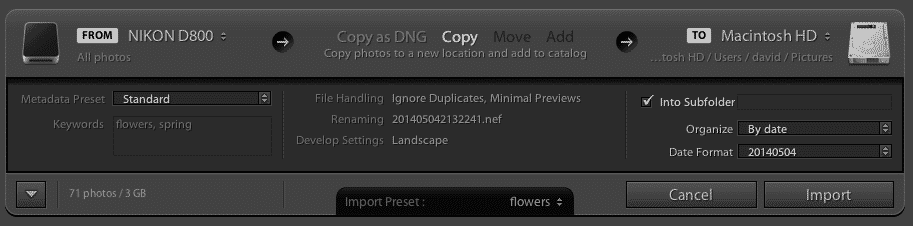 Lightroom compact import view