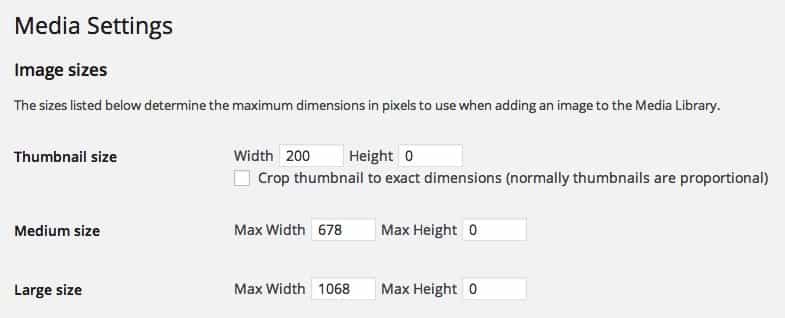 Screenshot of the Media Settings panel in the WordPress dashboard