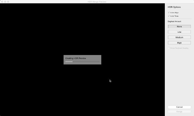Screenshot of how to use Lightroom Classic's HDR Photo Merge feature
