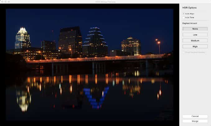 Screenshot of how to use Lightroom Classic's HDR Photo Merge feature