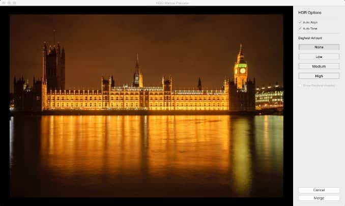 Screenshot of how to use Lightroom Classic's HDR Photo Merge feature