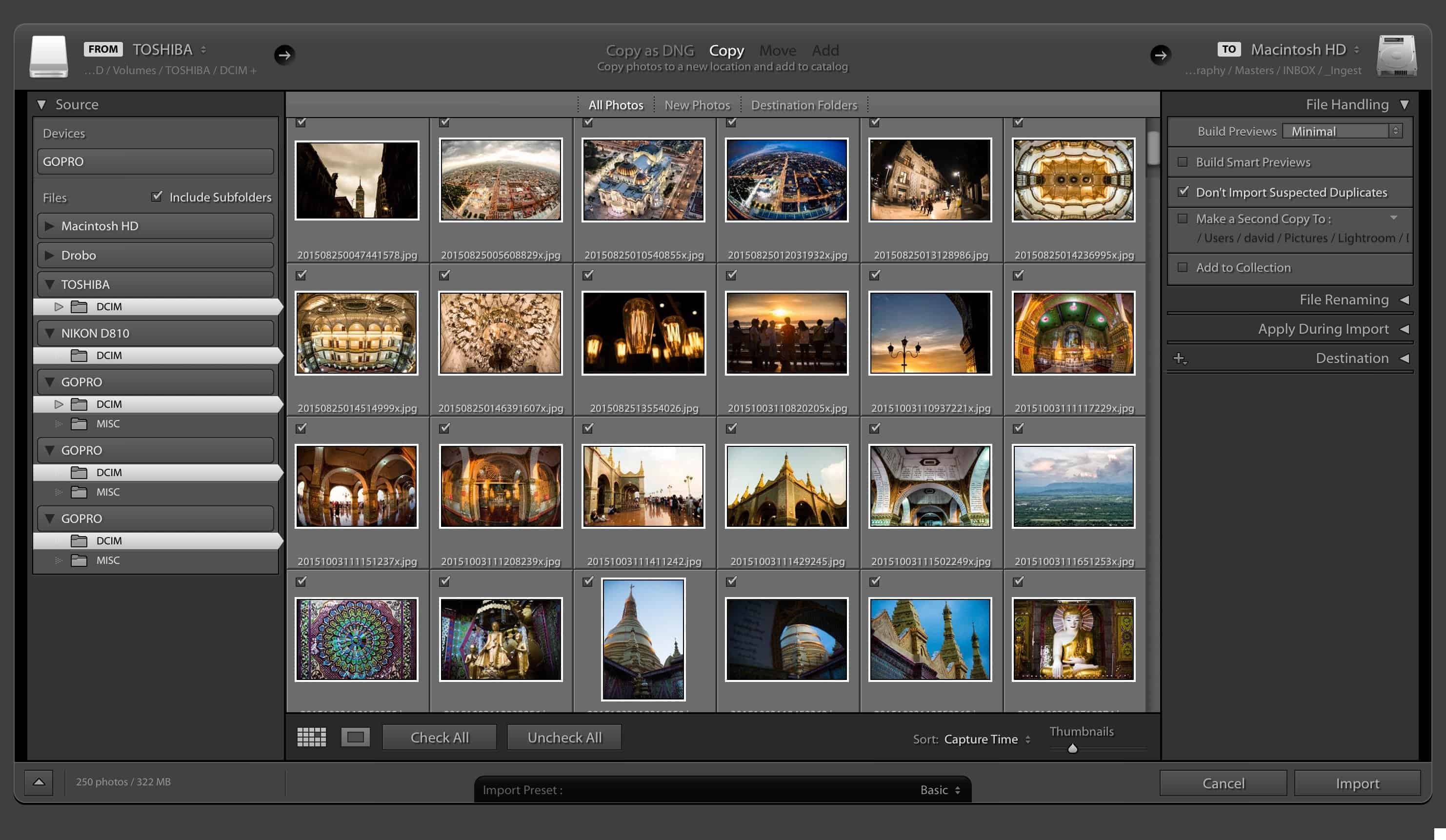Screenshot of Lightroom Classic Import Screen importing from multiple memory cards simultaneously