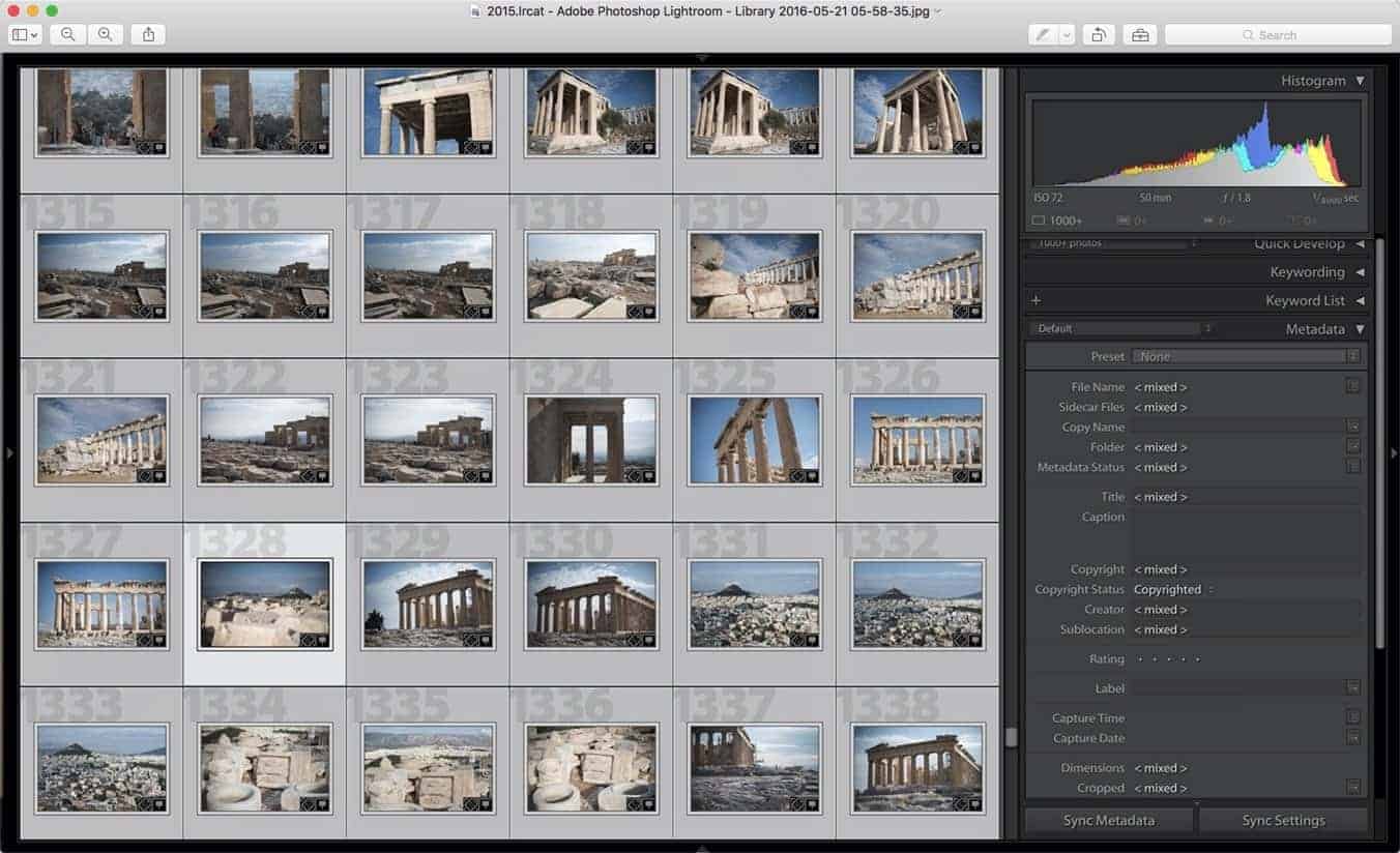 lightroom batch rename-1-select images.jpg Screenshot of Lightroom Classic Library module for selecting multiple images to rename