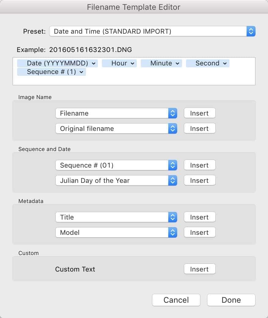 lightroom batch rename-3-choose filename format-2.jpg Screenshot of Lightroom Classic Filename Template Editor