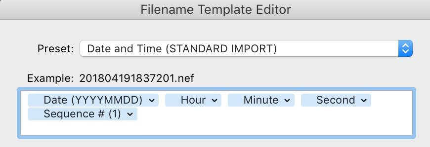 Screenshot of Lightroom Classic Filename Template Editor example
