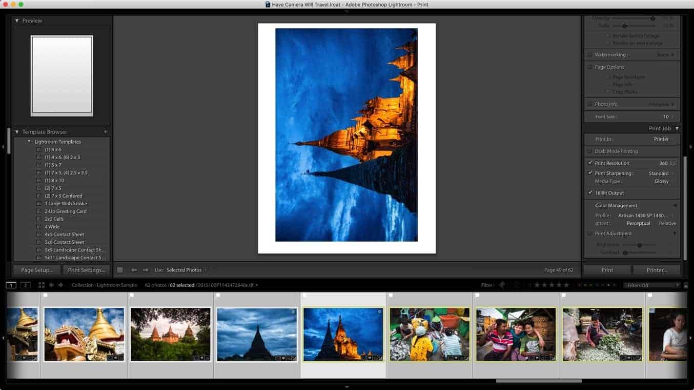 Switching to the Print module in Lightroom