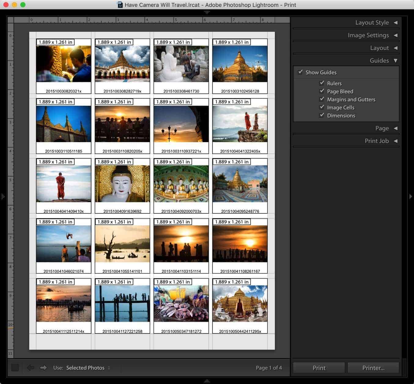Lightroom Contact Sheet guides