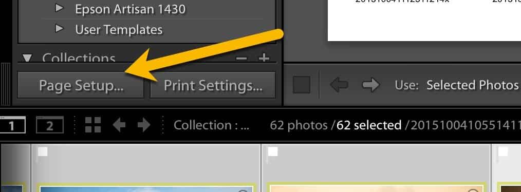 Lightroom contact sheet Page Setup