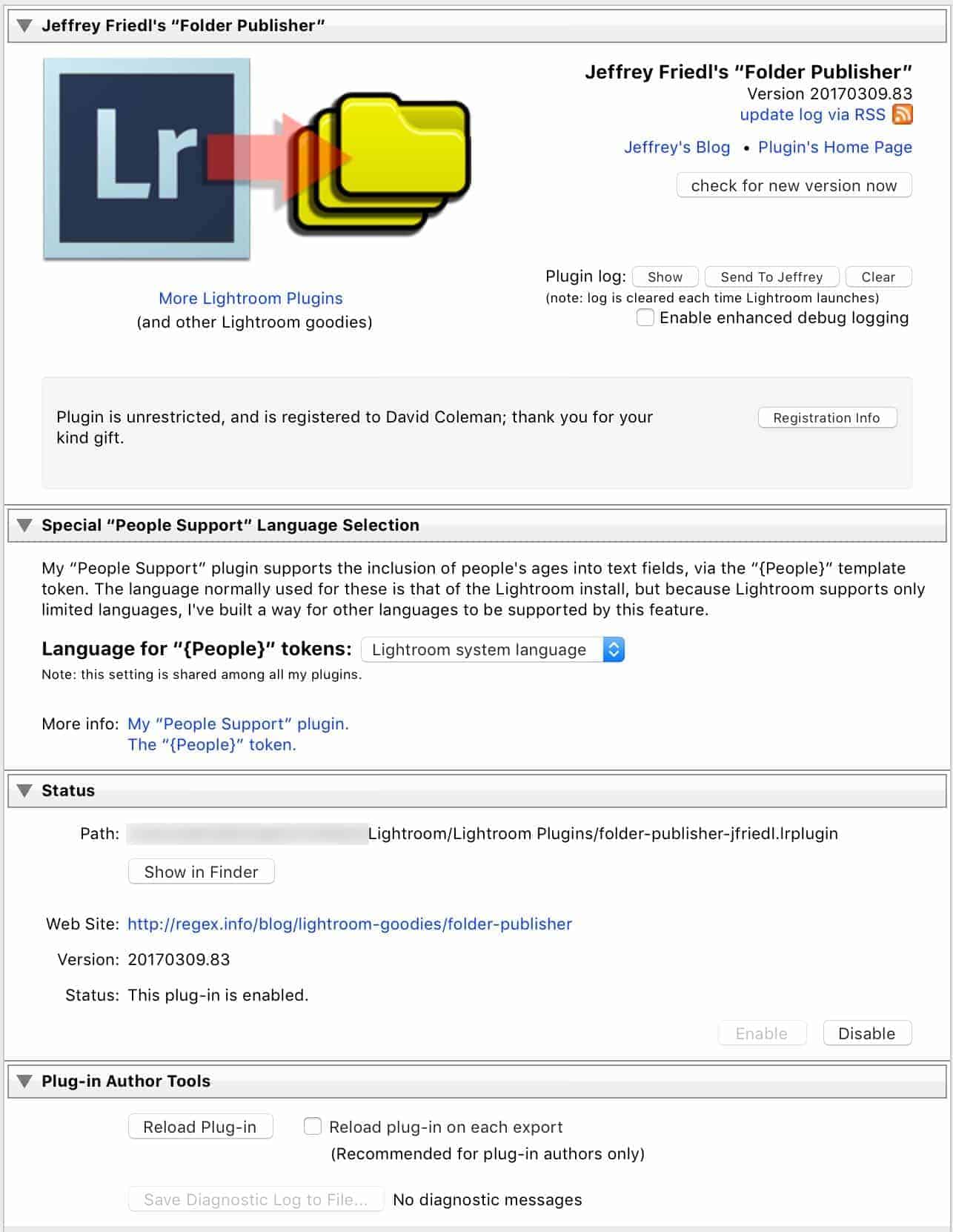 Lightroom Folder Publisher Plugin-2.jpeg Screenshot of Lightroom Folder Publisher Plugin Main Panel