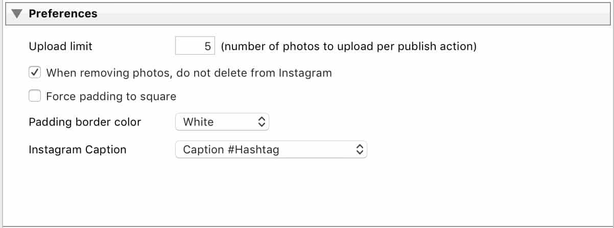 Lightroom LR/Instagram Publish Service Preferences