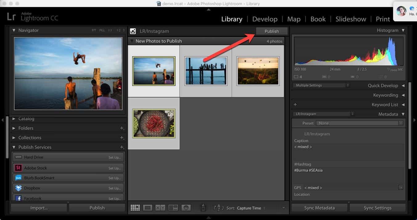 Lightroom LR/Instagram Publish Service Publish Button