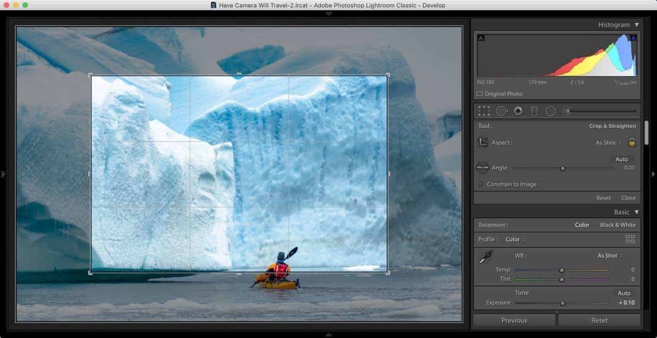 Lightroom crop tool switch orientiation landscape