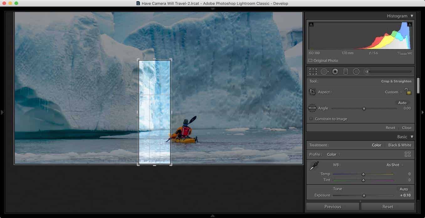 Lightroom crop tool switch orientiation pano tall