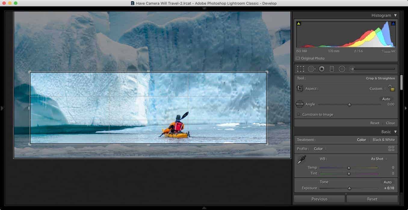 Lightroom crop tool switch orientiation pano wide