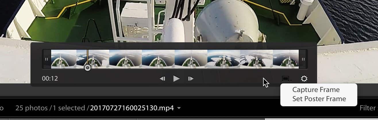Screenshot of Lightroom Classic process for extracting a single JPG frame from a video