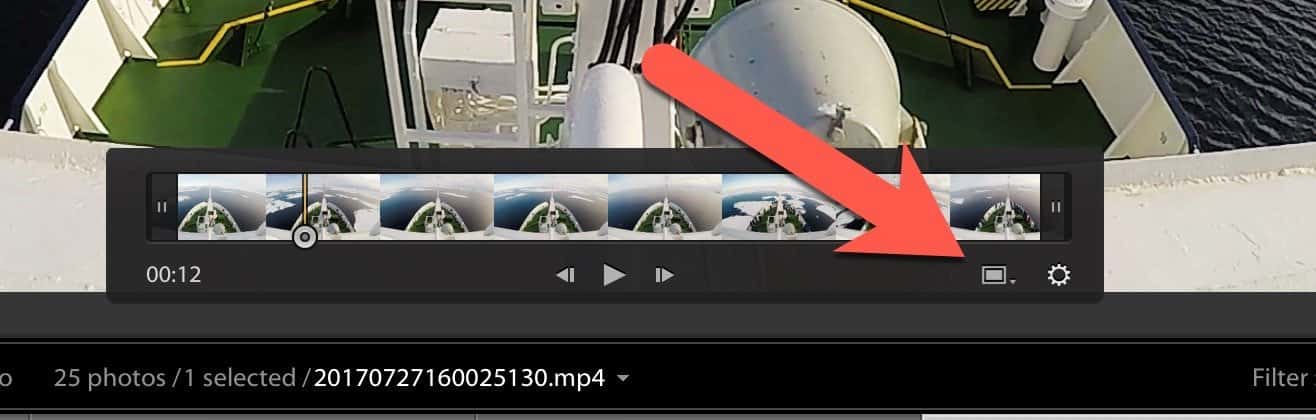 Screenshot of Lightroom Classic process for extracting a single JPG frame from a video