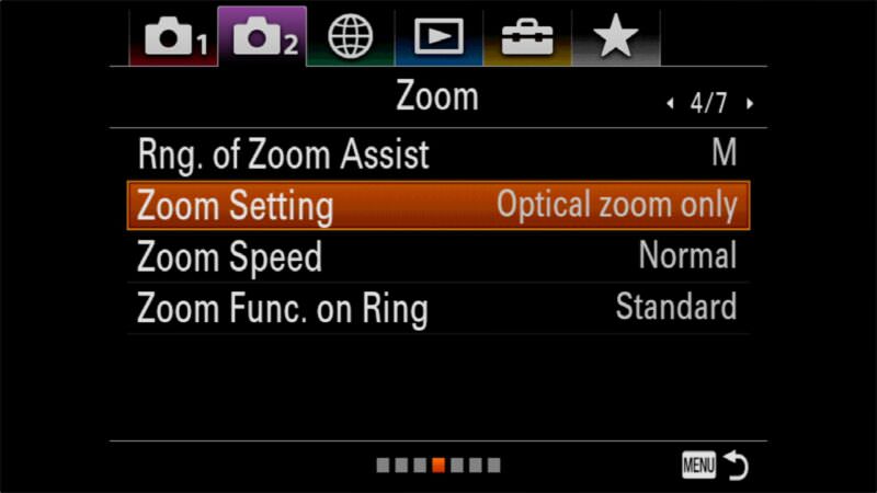 Screenshot of Sony HX99 Menu System Zoom Settings