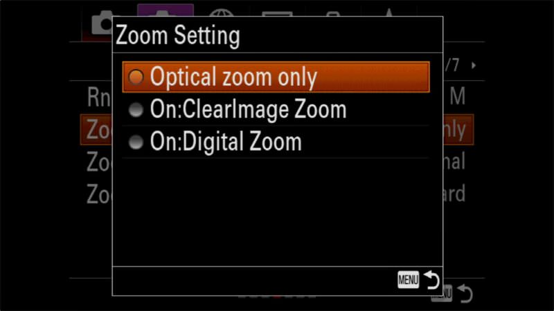 Screenshot of Sony HX99 Menu System Zoom Settings
