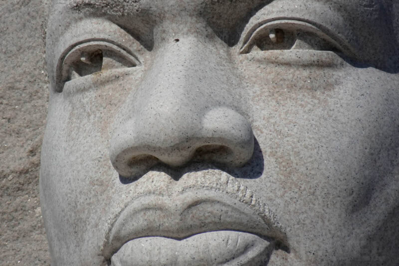 Close-up of the stone face on the Martin Luther King Jr. Memorial in Washington DC